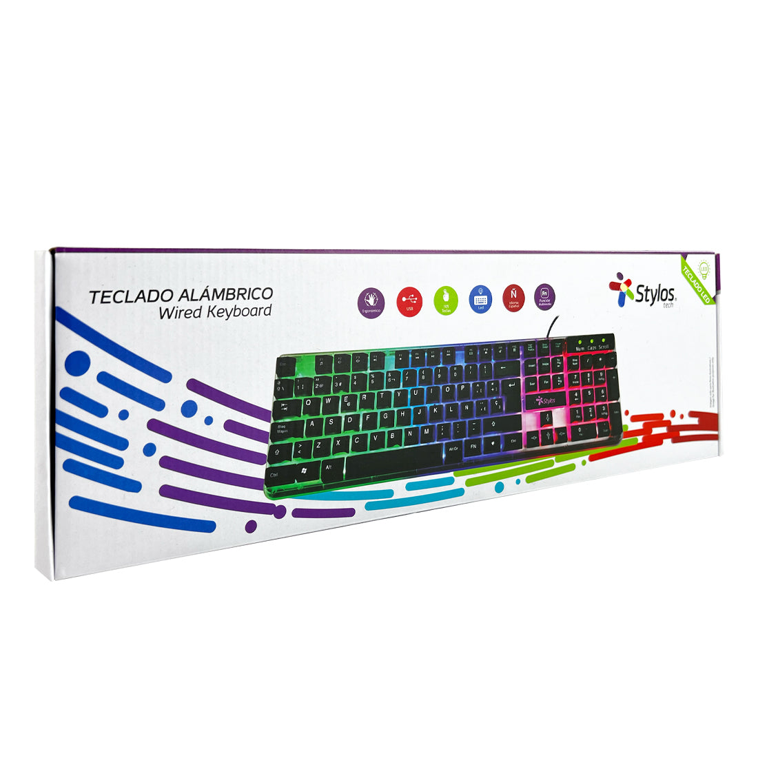 Teclado Alambrico Stylos Membrana 100% 105 Teclas LED Conexión USB 1.4m Transparente