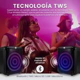 BAFLE VORAGO KSP-350 NEGRO 8" 30WATTS RMS TECNOLOGÍA DSP / USB / MSD/ 3.5MM /  RECARGABLE / TWS BT 5HRS CARGA USB TIPO C