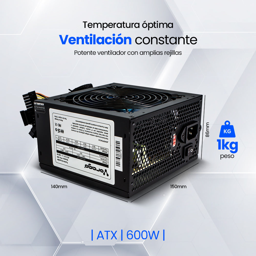 FUENTE DE PODER VORAGO START THE GAME PSU-200 ILUMINADA 600WATTS 2 x SATA CAJA