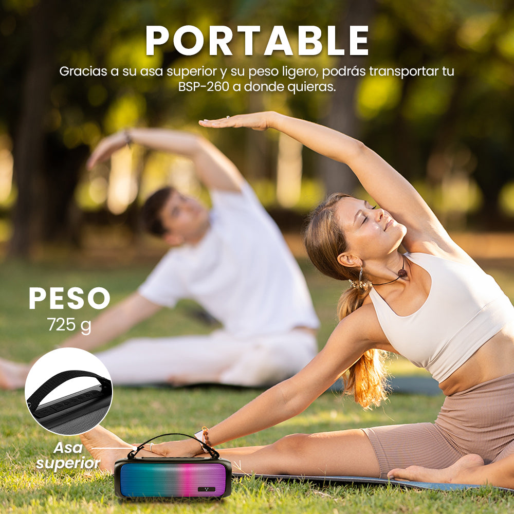 BOCINA VORAGO BSP-260 BLUETOOTH / USB / 3.5MM / LUZ RGB / TWS / 16W RMS CON HASTA 7 HRS AUTONOMIA