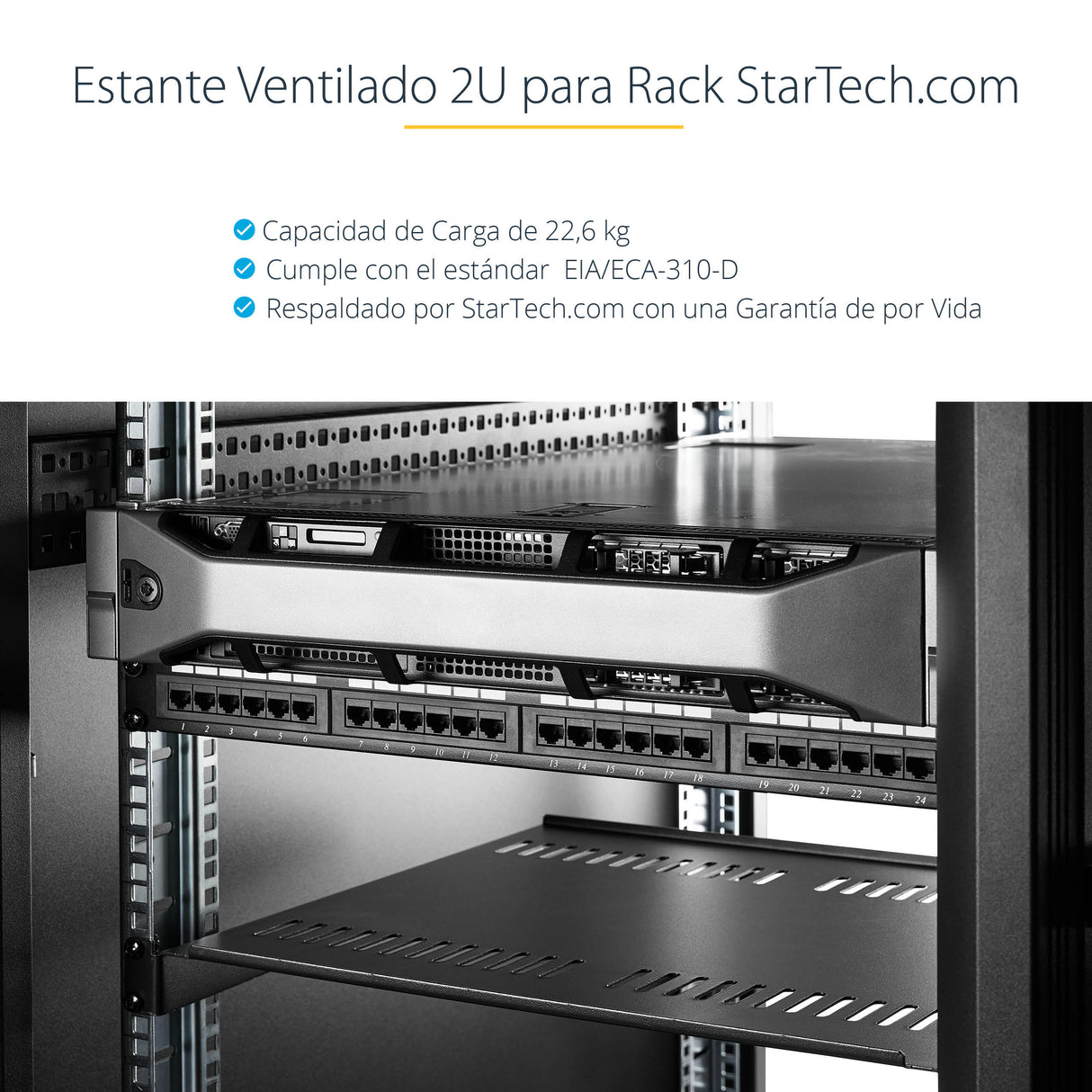 StarTech.com Estante Bandeja Ventilado Cantilever para Armario Rack de Servidores 2U Profundidad Fija - 22kg