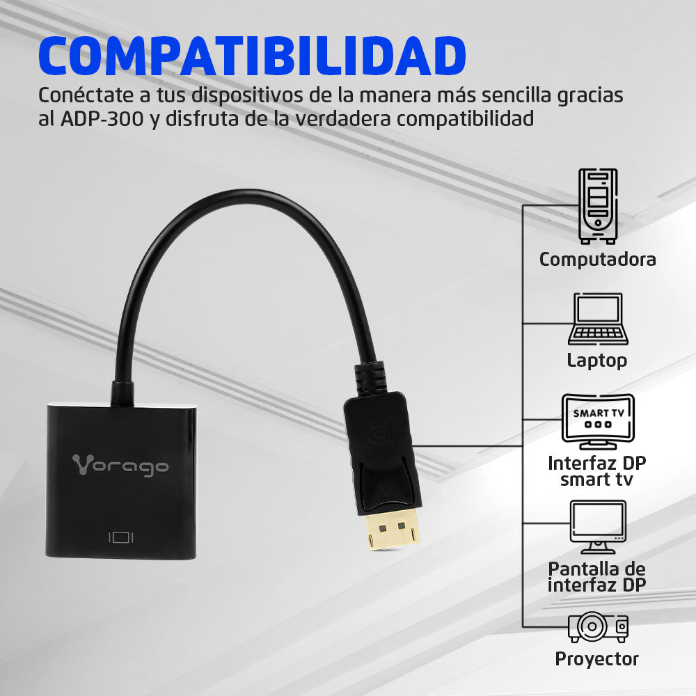 Vorago ADP-300 adaptador de cable de vídeo 0.2 m DisplayPort HDMI Negro, Hembra, Macho, Derecho