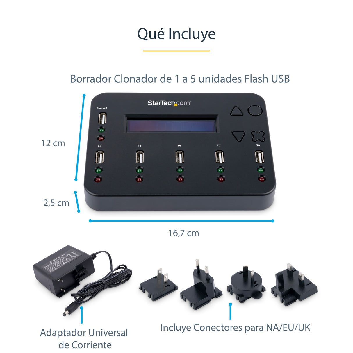 StarTech.com Clonador Autónomo 1:5 para Memorias USB - Copiador de Unidades de Memoria USB - Copia Sector por Sector de Sistema y Archivos - 1.5