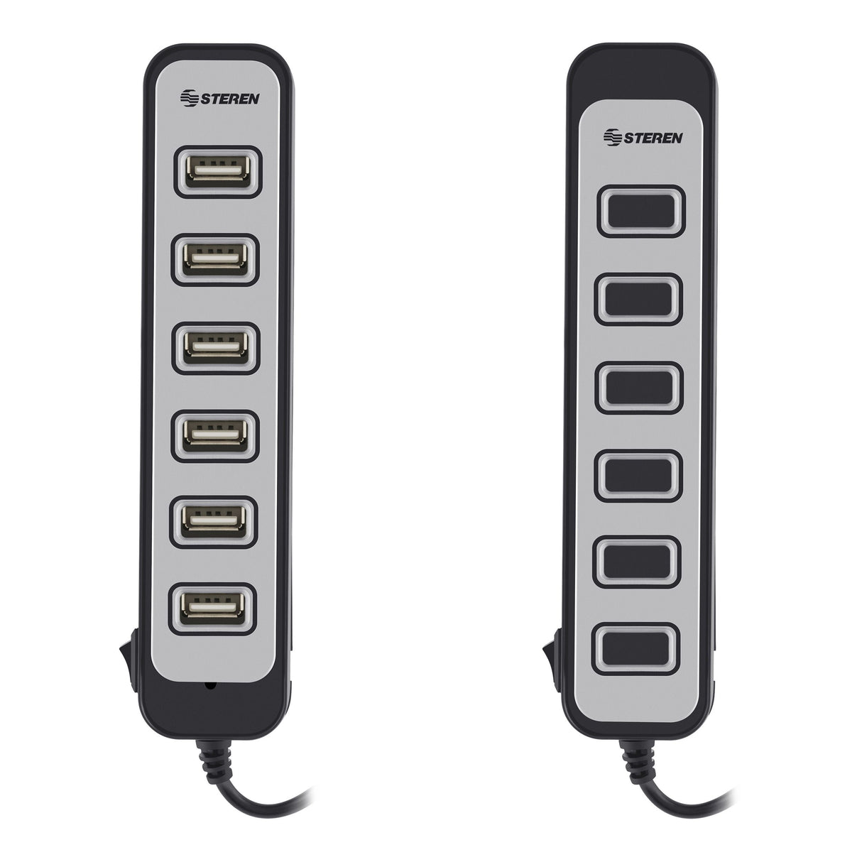 Steren USB-537 nodo concentrador USB 2.0 Negro, Gris, Corriente alterna