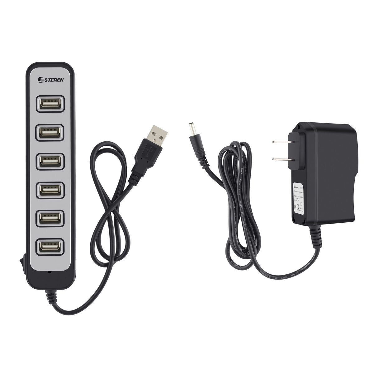 Steren USB-537 nodo concentrador USB 2.0 Negro, Gris, Corriente alterna