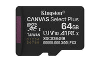 Kingston Technology 64GB micSDXC Canvas Select Plus Gen3 100R A1 (Adaptador de SD no incluido) Memorias flash 64 GB Micr