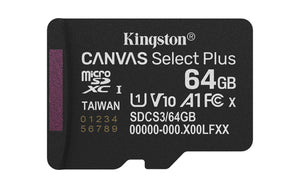 Kingston Technology 64GB micSDXC Canvas Select Plus Gen3 100R A1 (Adaptador de SD no incluido) Memorias flash 64 GB Micr