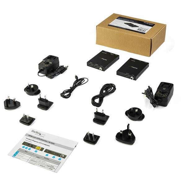 StarTech.com Juego Extensor HDMI por CAT6 - Alargador Balun 4K 60Hz audio/vídeo extendedores Transmisor y receptor de señales AV 3840 x 2160 Pixeles Cat6 50 m