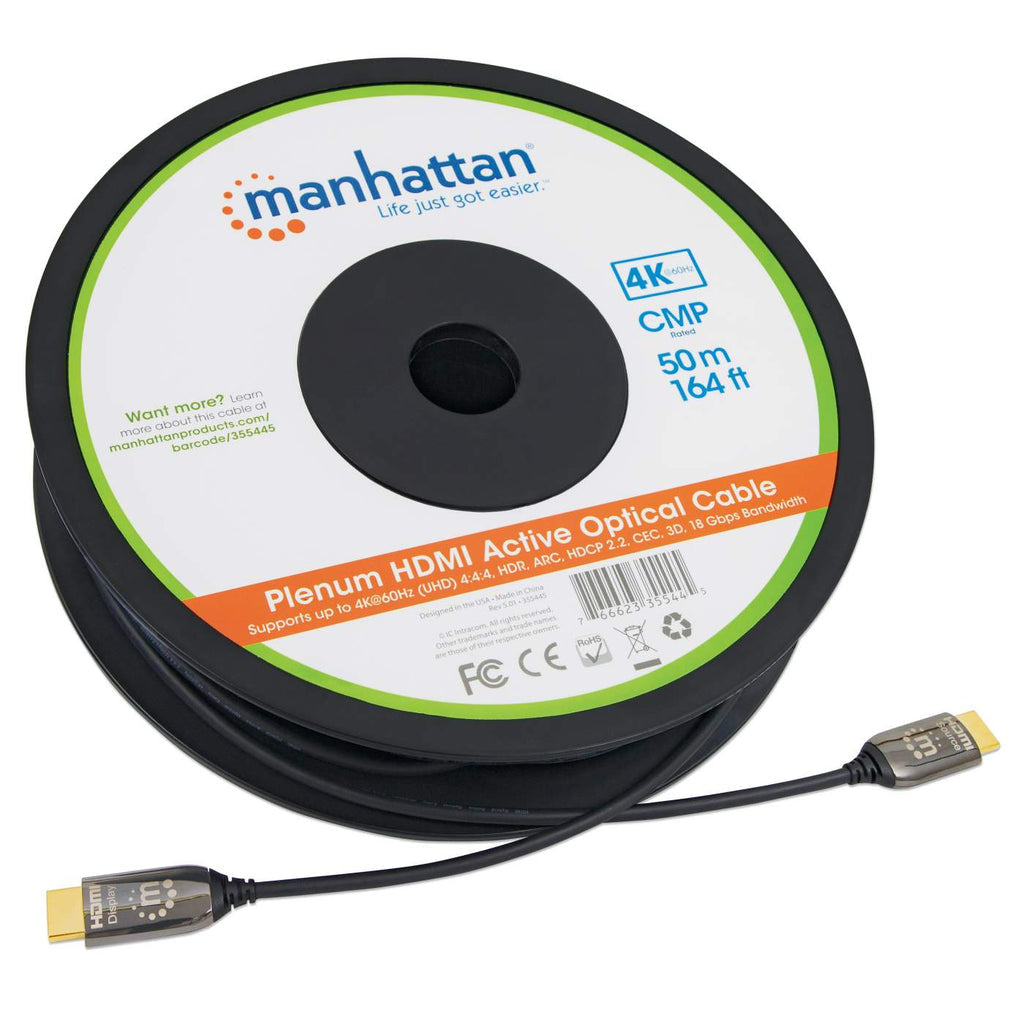 Manhattan Cable HDMI Óptico Activo con Clasificación Plénum Cable 50 m HDMI tipo A (Estándar) HDMI tipo A (Estándar) Macho