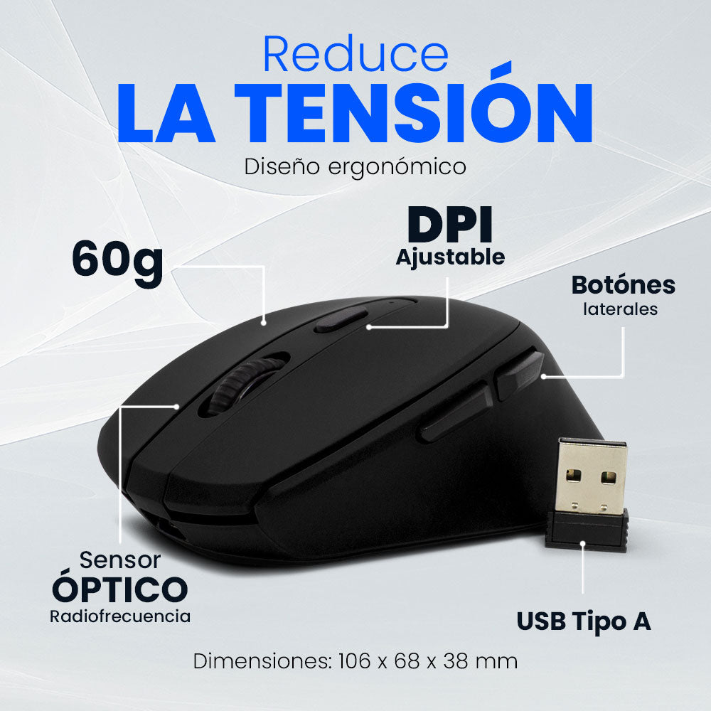 Vorago MO-306 ratón Oficina Diestro RF inalámbrico Óptico 2400 DPI, Negro