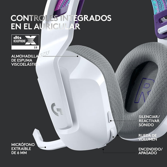 Audífonos Gamer Logitech G733, Lightspeed Gaming, Inalámbricos, RGB, Blanco - 981-000882