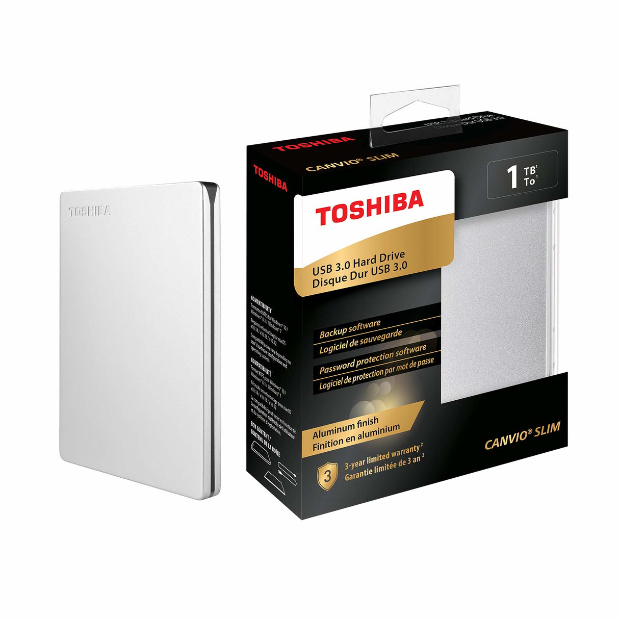 Toshiba Canvio Slim disco duro externo 1 TB 2.5" Micro-USB B 2.0/3.2 Gen 1 (3.1 Gen 1) Plata