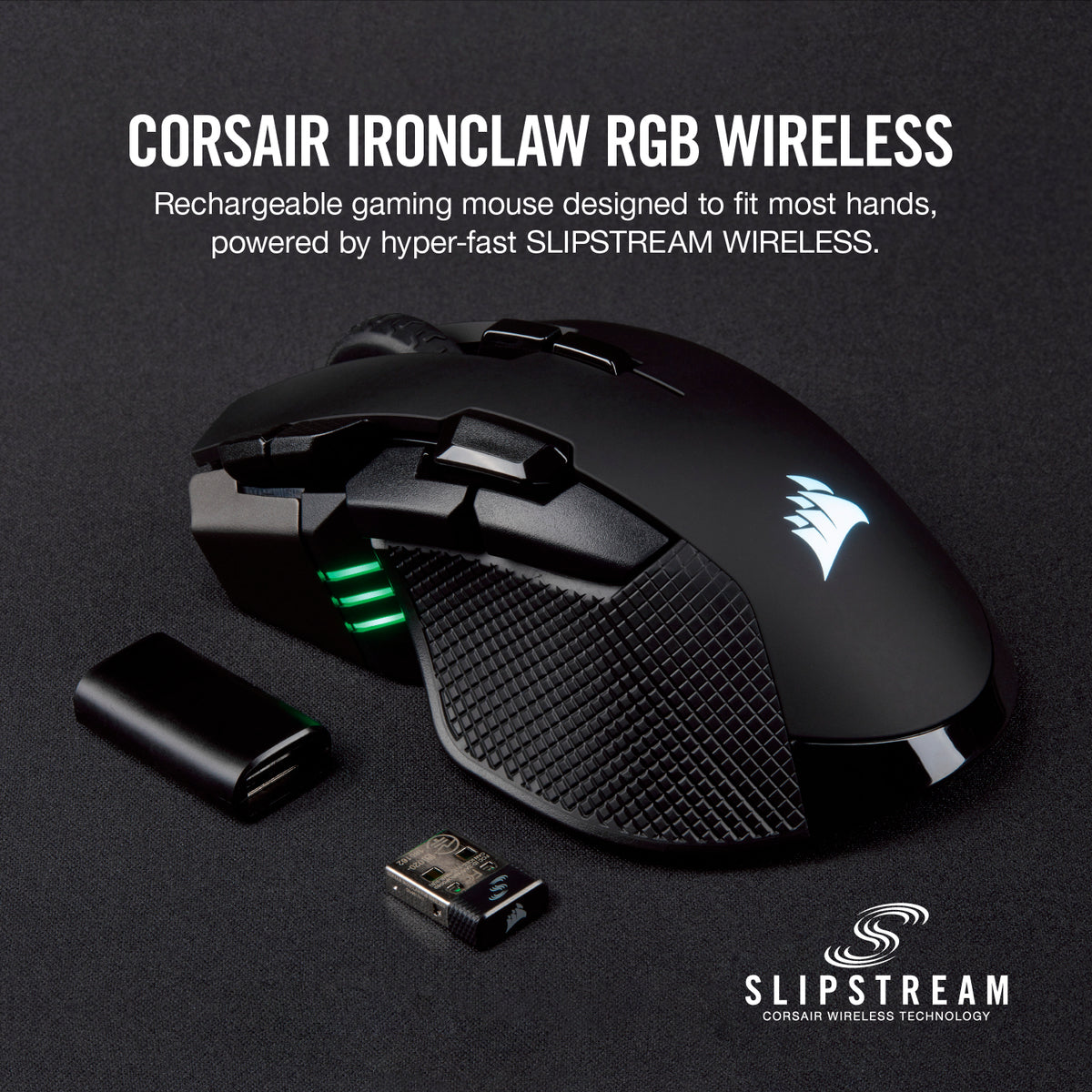 Corsair IRONCLAW RGB ratón Juego Diestro RF Wireless + Bluetooth + USB Type-A Óptico 18000 DPI, Negro
