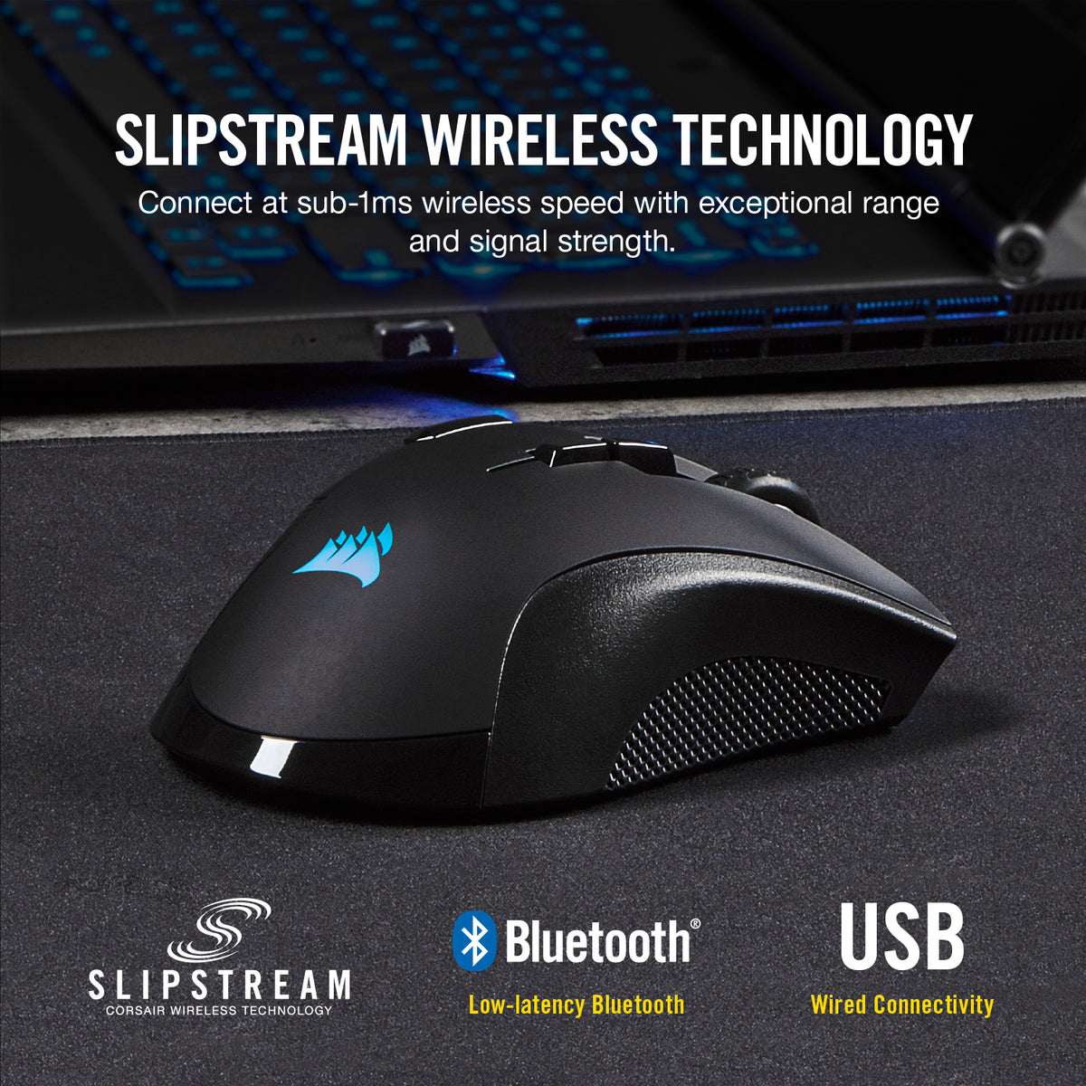 Corsair IRONCLAW RGB ratón Juego Diestro RF Wireless + Bluetooth + USB Type-A Óptico 18000 DPI, Negro
