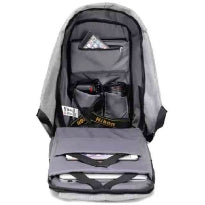 MOCHILA ANTIRROBO PLATA CONEXIÓN CABLE USB (CABLE INCLUIDO )