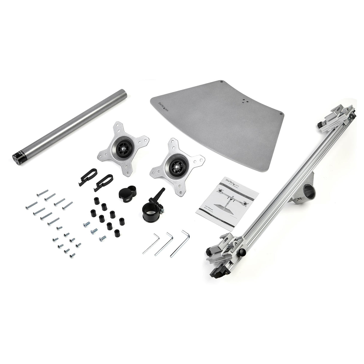 StarTech.com Soporte VESA para 2 Monitores - Soporte Ergonómico de Sobremesa para 2 monitores de 24" con Montaje VESA - con Base Independiente y Altura Ajustable- Soporte con Mástil - Plata Monitor Plata