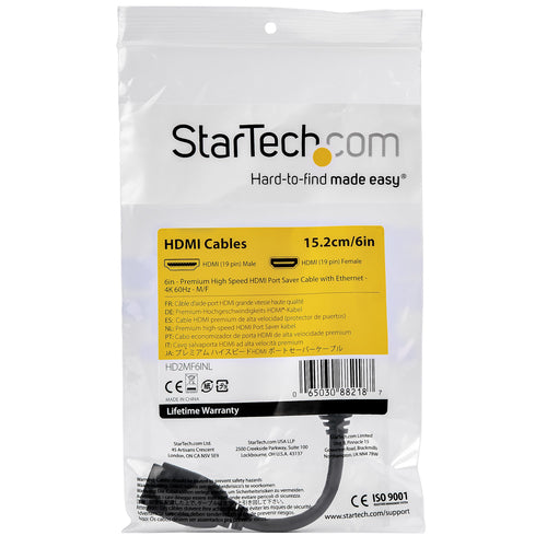 StarTech.com Cable de 15cm de Extensión Alargador HDMI 2.0 de Alta Velocidad con Ethernet - Extensor de Puertos - Cable 