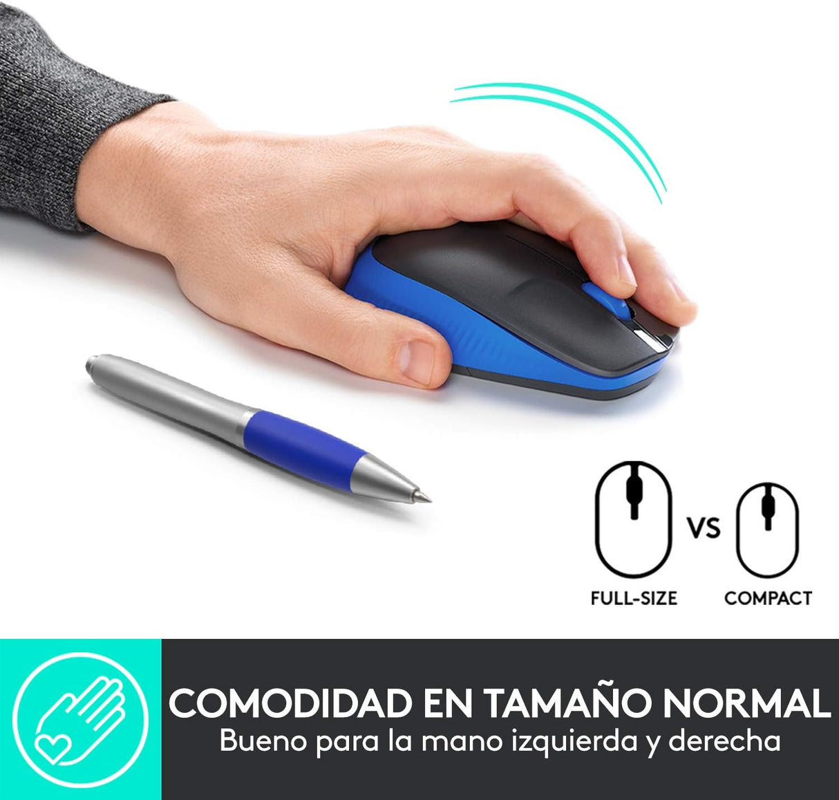 Mouse Óptico Logitech M190, Full Size, Inalámbrico, 1000 DPI, USB, Azul - 910-005903 FullOffice.com 