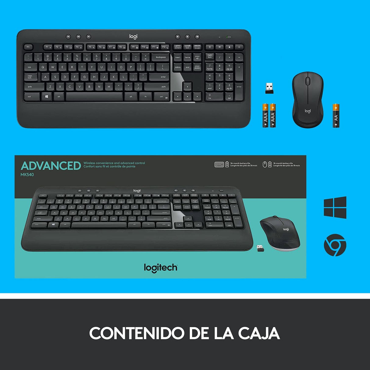 Kit de Teclado y Mouse Logitech Advanced MK540 Inalámbrico. USB, Negro - 920-008673 FullOffice.com 