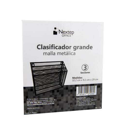 ORGANIZADOR DE DOCUMENTOS NEXTEP NE-176, MALLA METALICA 3 NIVELES, TAM GRANDE, DIMENSIONES ( 32.2 cm x 29 cm x 9.2 cm) C