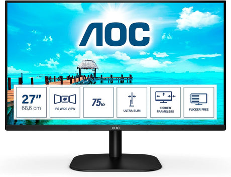 Monitor de 27'' AOC Basic-line LED, Full HD, 75Hz, Resolución 1920 X 1080, Conectividad HDMI y VGA, Negro - 27B2H FullOffice.com 