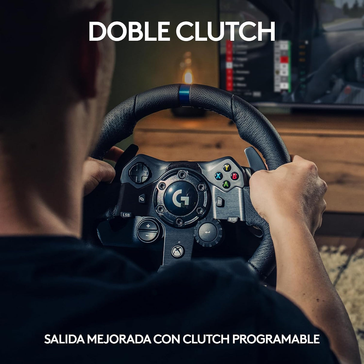 Volante de Carreras y Pedales Logitech G923 hasta 1000 Hz Force Feedback, Embrague Dual, para Xbox, PC, Negro