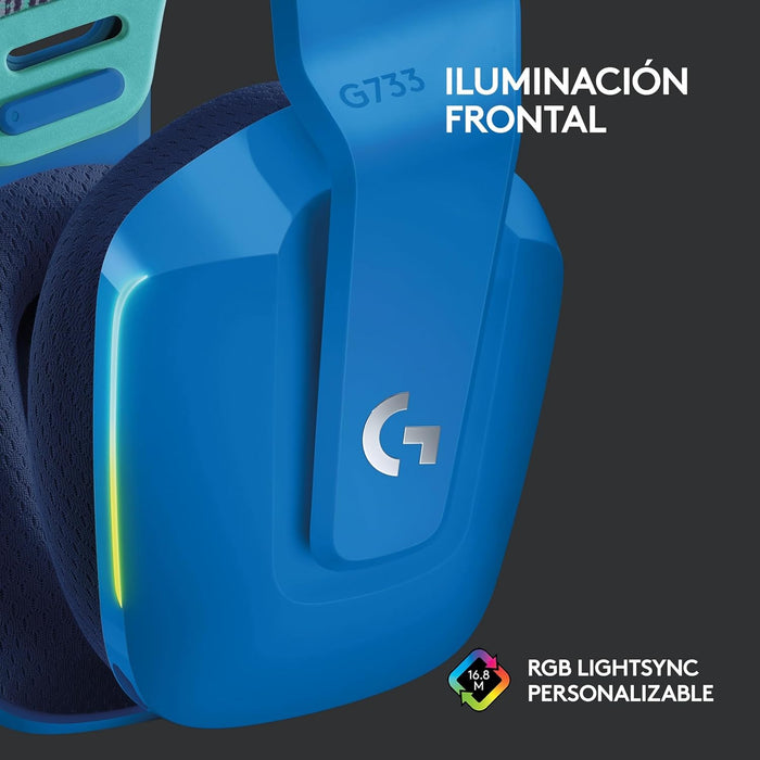 Audífonos Gamer Logitech G733, Lightspeed Gaming, Inalámbricos, RGB, Azul - 981-000942