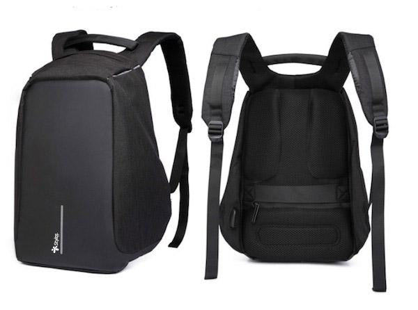 MOCHILA ANTIRROBO NEGRA CONEXIÓN CABLE USB (CABLE INCLUIDO )
