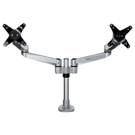 StarTech.com Brazo Articulado Prémium para Dos Monitores de hasta 27" (8Kg) - Soporte VESA de Altura Ajustable - Montaje Mordaza/Ojal en Escritorio - con Rotación, Inclinación y Giro - Plata Monitor Plata