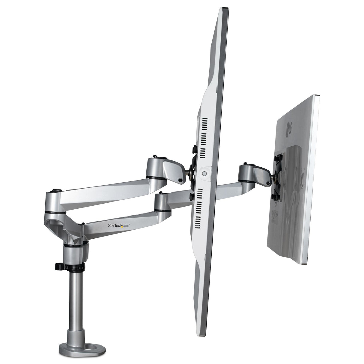 StarTech.com Brazo Articulado Prémium para Dos Monitores de hasta 27" (8Kg) - Soporte VESA de Altura Ajustable - Montaje Mordaza/Ojal en Escritorio - con Rotación, Inclinación y Giro - Plata Monitor Plata