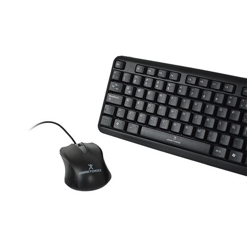 Perfect Choice PC-201076 teclado Ratón incluido Hogar USB QWERTY Español Negro, Alámbrico, Interruptor de membrana