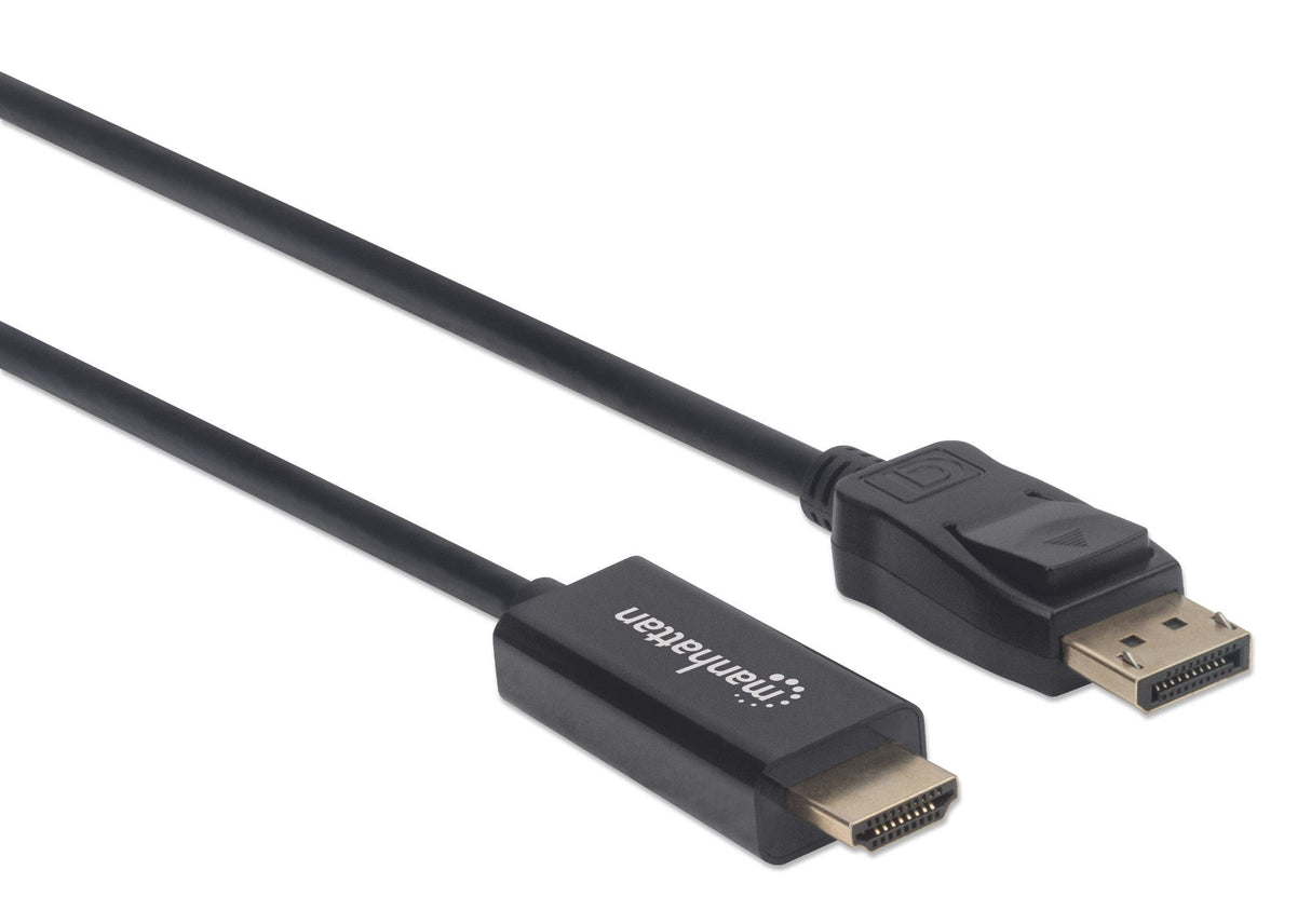 Manhattan Cable DisplayPort 1.1 a HDMI, 1080p@60 Hz, 1,8 m, macho a macho, DP con pestaña de bloqueo, negro, no bidireccional, garantía 3 años Cable Derecho Derecho Oro 1,8 m