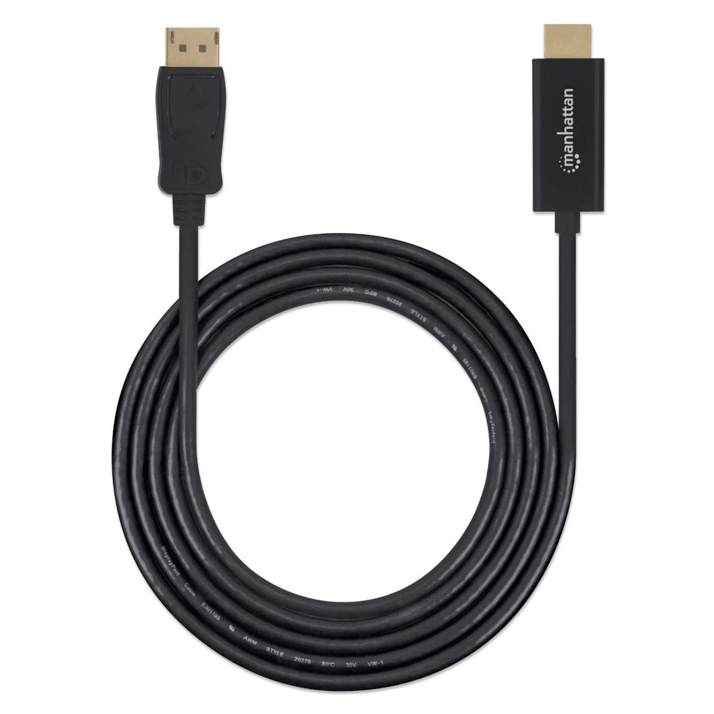 Manhattan Cable DisplayPort 1.1 a HDMI, 1080p@60 Hz, 1 m, macho a macho, DP con pestaña de bloqueo, negro, no bidireccio