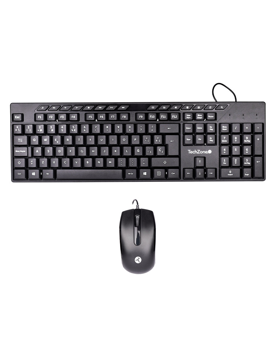 TechZone TZACCBA01 teclado Ratón incluido Oficina USB QWERTY Negro, Tamaño completo (100%), Alámbrico