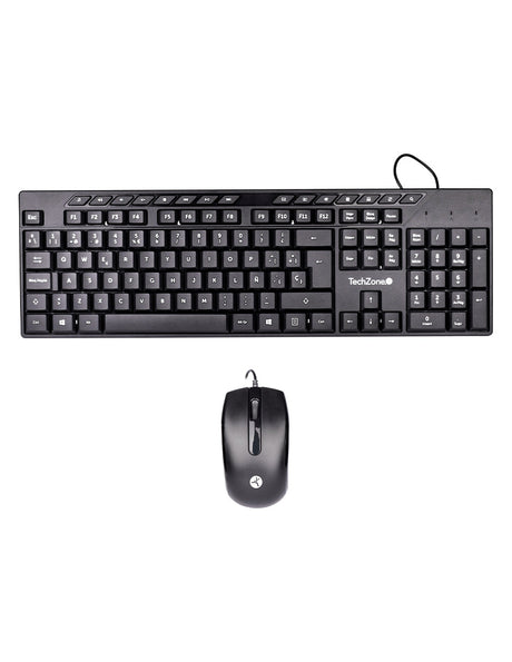 TechZone TZACCBA01 teclado Ratón incluido Oficina USB QWERTY Negro, Tamaño completo (100%), Alámbrico