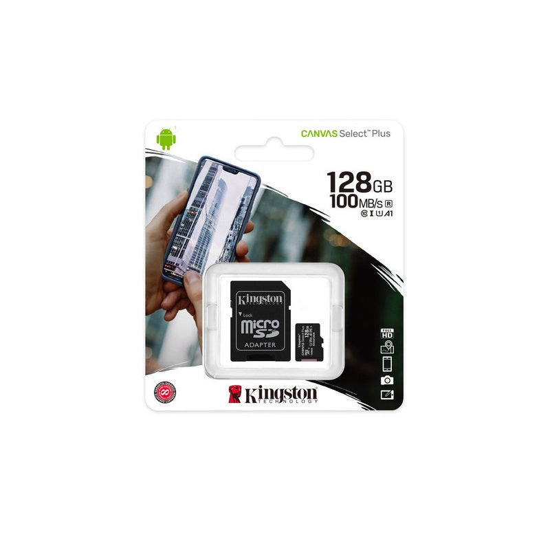 Tarjeta Micro SDXC Kingston 128GB A1 Clase 10, Velocidad 100MB/s, Modelo SDCS2/128GB