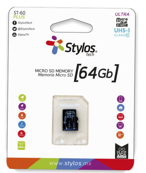 Memoria Stylos MicroSD 64GB UHS1 sin adaptador Negro