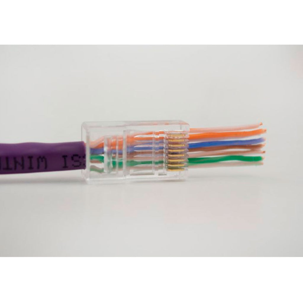 012-025_EZF-100, Plug RJ45 Cat6/6A modular de paso, para cable sólido, con chapa de oro, 100 piezas