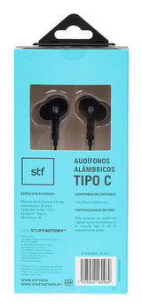 STF ST-E60969 audífono y auriculare Auriculares Alámbrico Intra auditivo Llamadas/Música USB Tipo C Negro