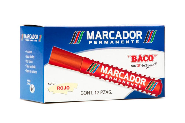 Marcador Baco Permanente Tubo Aluminio Rojo Pqte/12 - Mr003 FullOffice.com