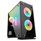 Gabinete Micro ATX Game Factor, 3 Ventiladores 120mm RGB, Cristal Templado, Fuente 550W