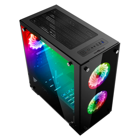 Gabinete Micro ATX Game Factor, 3 Ventiladores 120mm RGB, Cristal Templado, Fuente 550W