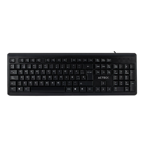 Teclado Acteck-E Alámbrico USB/Negro Estándar 104 Teclas AC-928946, Resistente al Agua, Layout en Español, Cable de 1.5m
