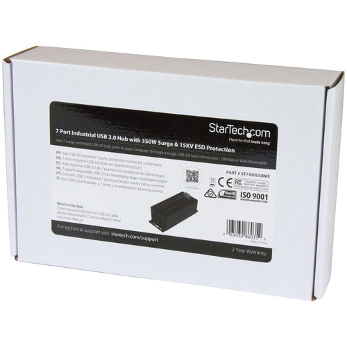 StarTech.com Hub Concentrador Ladrón USB de 7 Puertos con Adaptador de Corriente - con Protección ESD 350W - Hub Industr