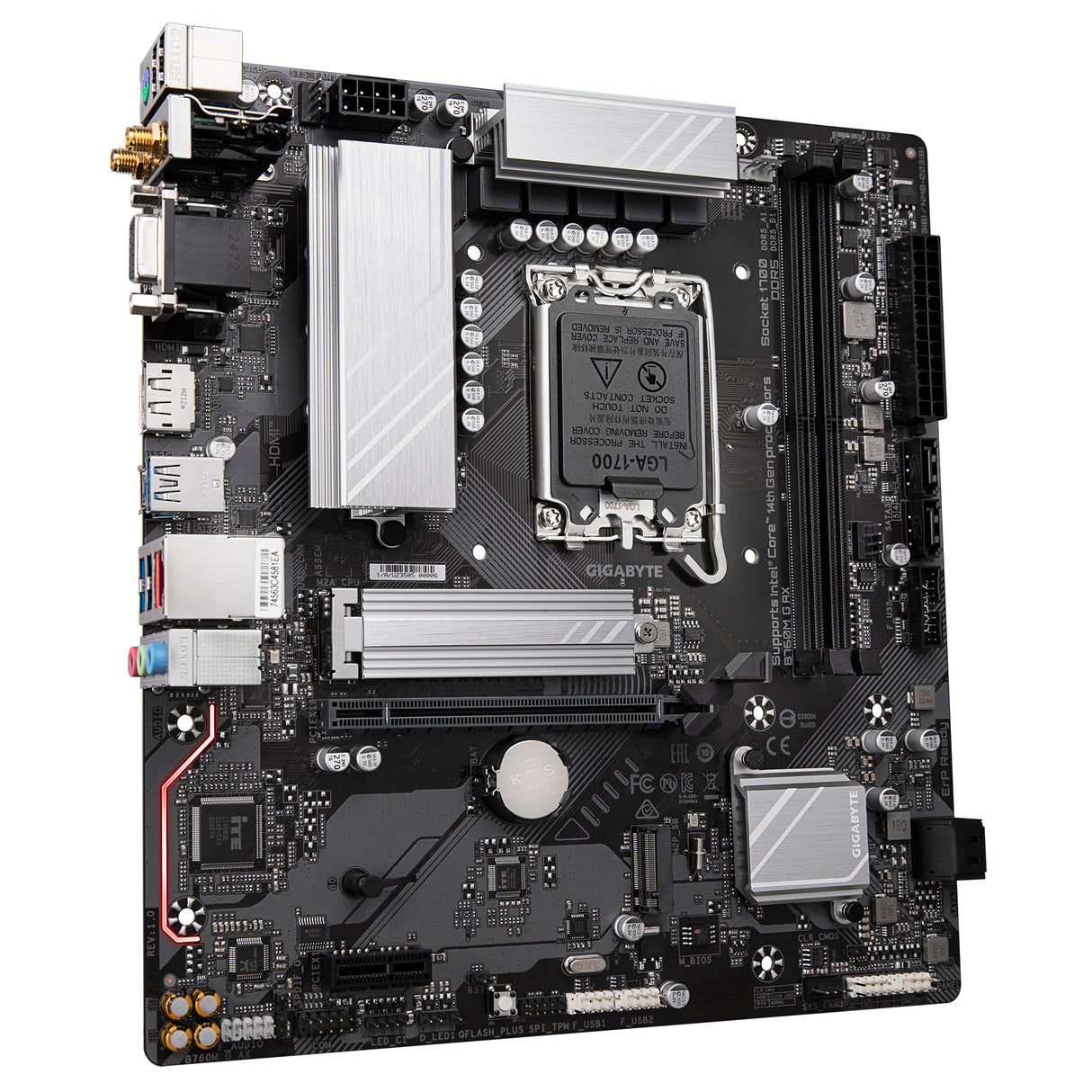Tarjeta Madre Gigabyte B760M G AX 2xDDR5 128GB 8000Mhz M.2 PCIe 4.0 HDMI VGA DP S 1700 12th 13th 14th Gen mATX Wi-Fi 6E