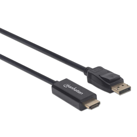 Manhattan Cable DisplayPort 1.2 a HDMI, 4K@60 Hz, 1,8 m, macho a macho, DP con pestaña de bloqueo, negro, no bidireccional, garantía 3 años, equivalente a 6F-DP-HDMI-4K60-HDR (excepto 20 cm más corto) Cable Derecho Derecho Oro 1,8 m
