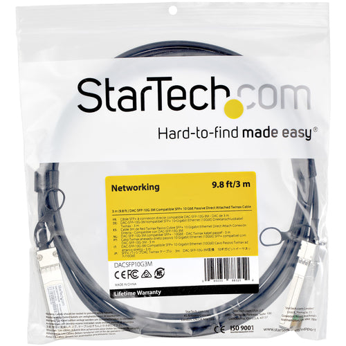 StarTech.com Cable de 3m Twinax SFP+ a SFP+ con Conexión Directa 10GbE- Compatible con DAC-SFP-10G-3M de Dell EMC - Cobr