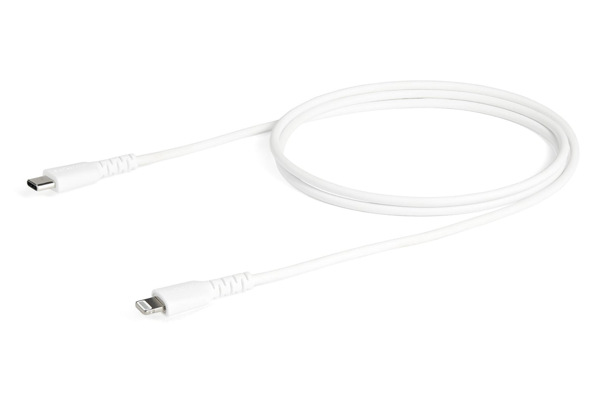 StarTech.com Cable Resistente USB-C a Lightning de 1 m Blanco - Cable de Sincronización y Carga USB Tipo C a Lightning con Fibra de Aramida Resistente - Certificado MFi de Apple - para iPad/iPhone 12 Cable Blanco 1 m USB C Lightning