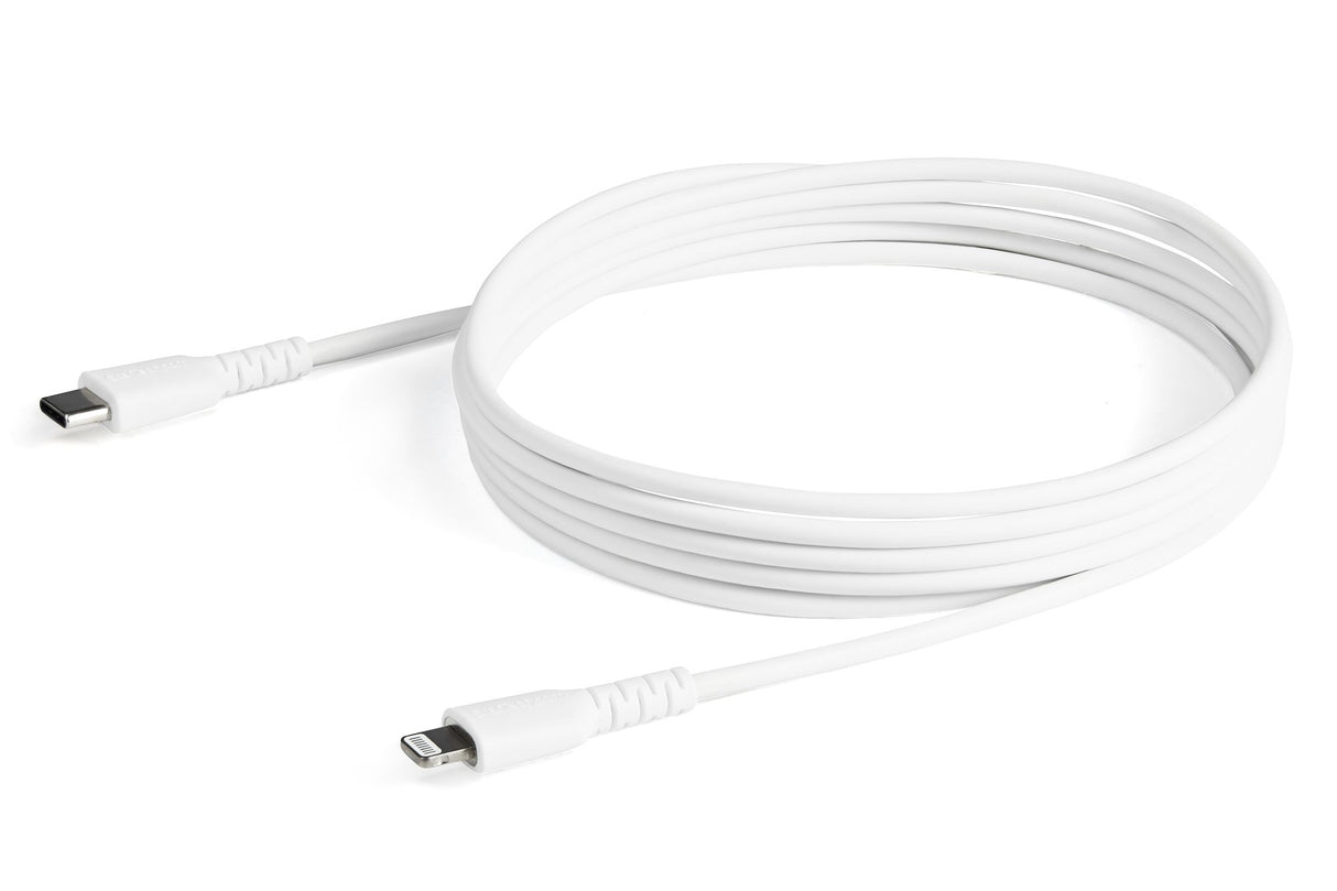 StarTech.com Cable Resistente USB-C a Lightning de 2 m Blanco - Cable de Sincronización y Carga USB Tipo C a Lightning con Fibra de Aramida Resistente - Certificado MFi de Apple - para iPad/iPhone 12 Cable Blanco 2 m USB C Lightning