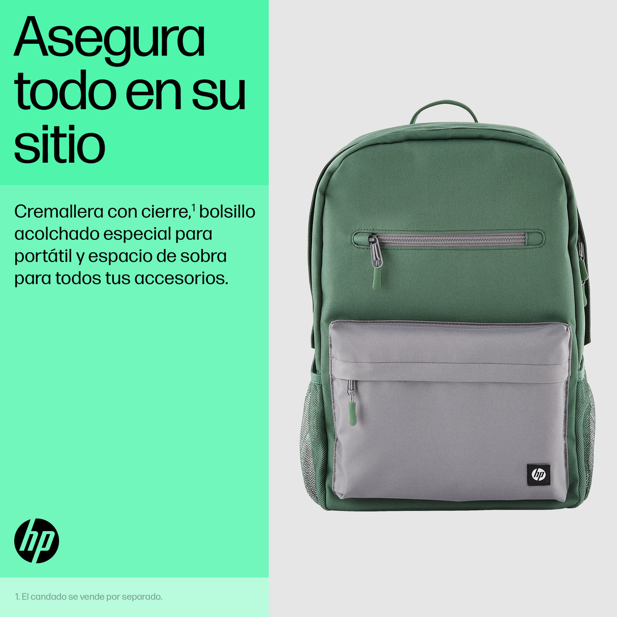 HP Mochila HP Campus verde Laptop Gray; Green 39,6 cm (15.6") Mochila Poliéster, Poliespuma